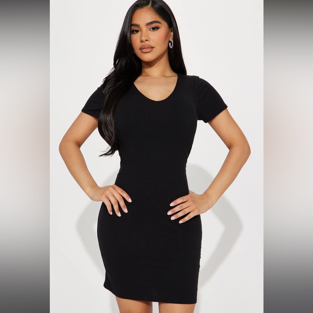 Black Ribbed oversized T shirt dress